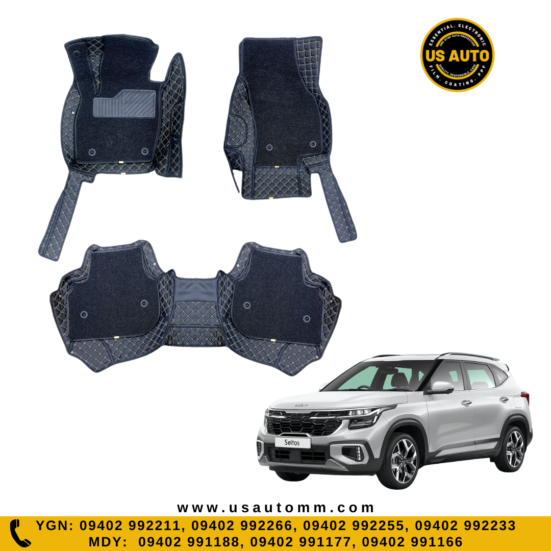HAND SEW 2 LAYER (2)ROWS FLOOR MAT (BLACK + GREY) KIA SELTOS (2024 UP)