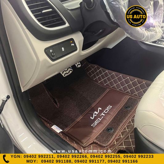 HAND SEW 2 LAYER (2)ROWS FLOOR MAT (COFFEE) KIA SELTOS (2024 UP)