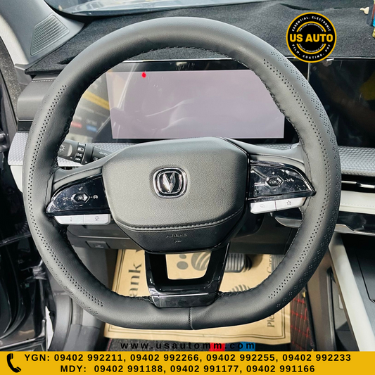 HAND SEW STEERING COVER MIX DESIGN (BLACK)