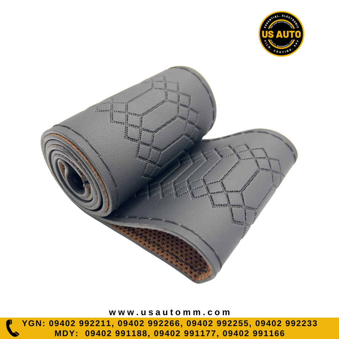 HAND SEW STEERING COVER MIX DESIGN (BLACK)
