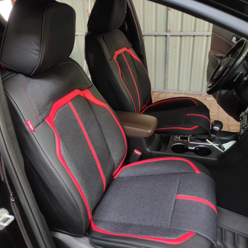 RAYMAX LUXURY SEAT COVER (H-2021-7) (1) SET (BLACK + BLACK + RED)