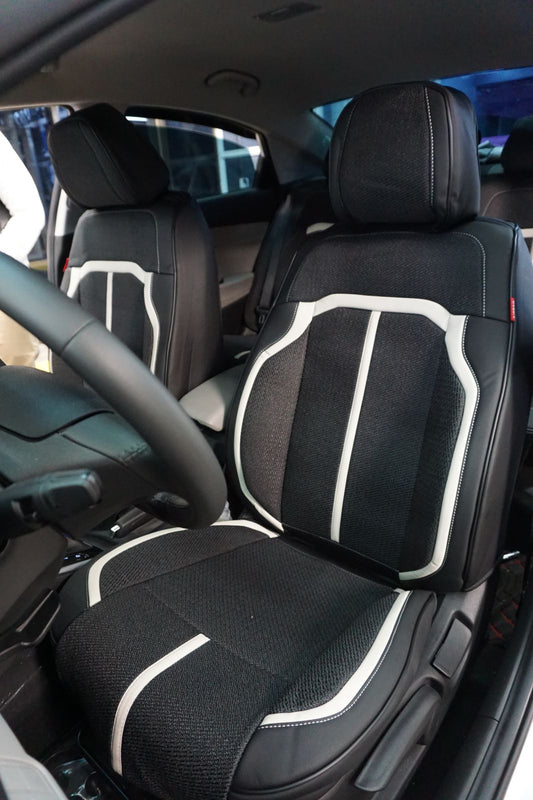 RAYMAX LUXURY SEAT COVER (H-2021-7) (1) SET (BLACK + BLACK + WHITE)