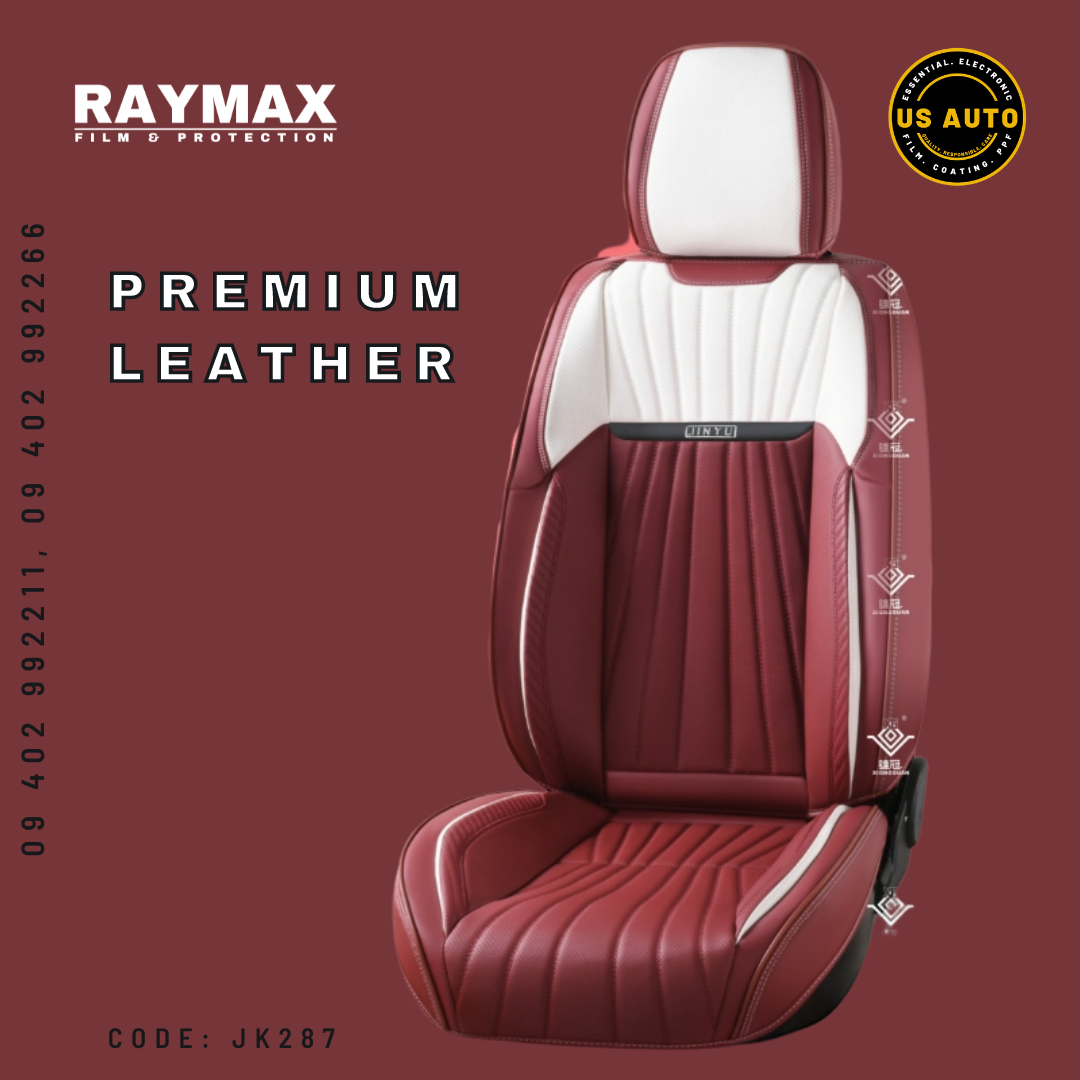 RAYMAX PREMIUM SEAT COVER (JK287) (1) SET  (WINE RED + WHITE + BLACK)