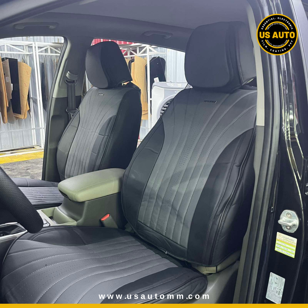 RAYMAX PREMIUM SEAT COVER - LEATHER (JK537) (1) SET (GREY + BLACK)