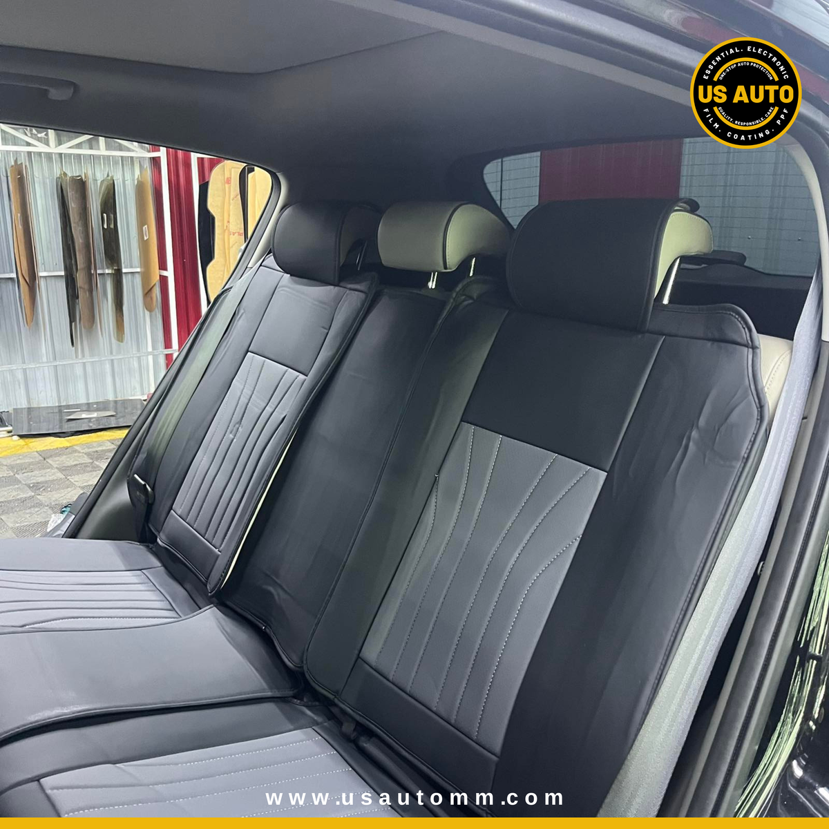 RAYMAX PREMIUM SEAT COVER - LEATHER (JK537) (1) SET (GREY + BLACK)
