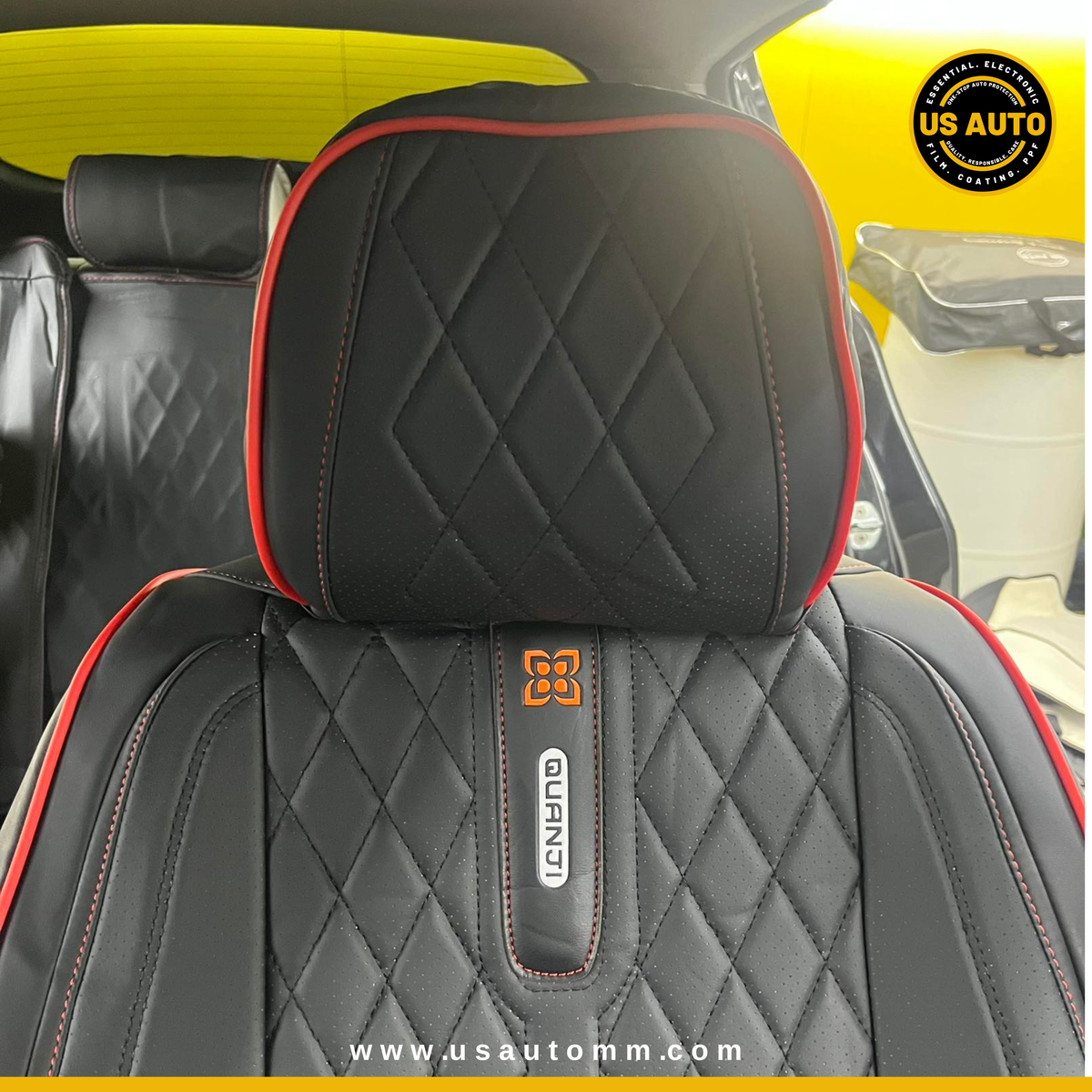 RAYMAX PREMIUM SEAT COVER - LEATHER (JK540) (1) SET (BLACK + RED)