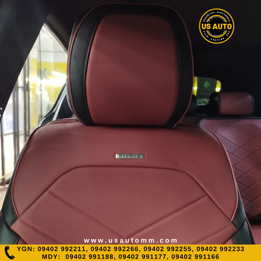 RAYMAX LUXURY SEAT COVER - LEATHER (H-24CX-08) (1) SET (BLACK + RED)