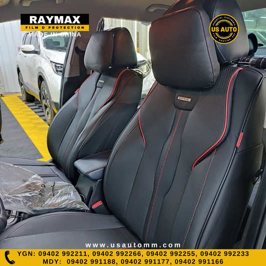 RAYMAX LUXURY SEAT COVER - LEATHER (H-QD21-08) (1) SET (BLACK + BLACK + RED)