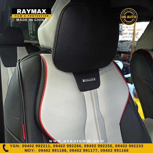RAYMAX LUXURY SEAT COVER - LEATHER (H-QD21-08) (1) SET (BLACK + WHITE + RED)