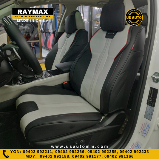 RAYMAX LUXURY SEAT COVER - LEATHER (H-QD21-08) (1) SET (BLACK + WHITE + RED)