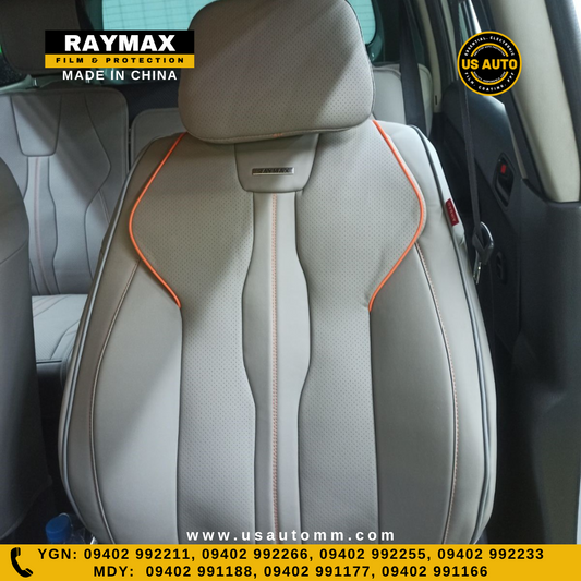 RAYMAX LUXURY SEAT COVER - LEATHER (H-QD21-08) (1) SET (GREY + GREY + ORANGE)