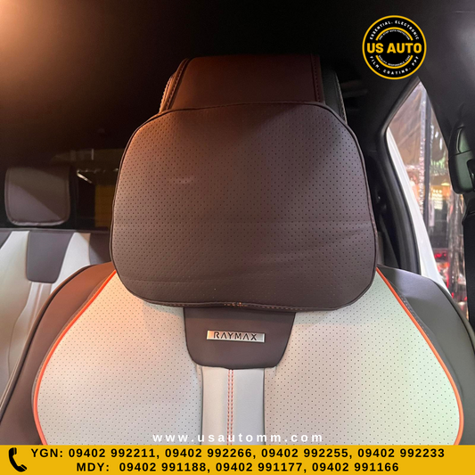RAYMAX LUXURY SEAT COVER - LEATHER (H-QD21-08) (1) SET (COFFEE + WHITE + ORANGE)