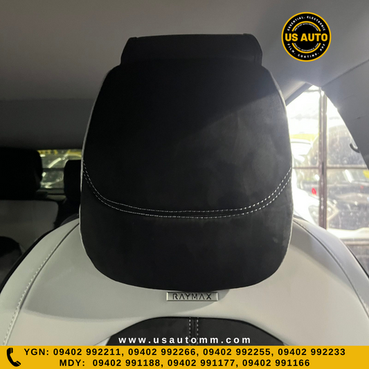 RAYMAX LUXURY SEAT COVER - SUEDE & LEATHER (H-23QD-09) (1) SET (BLACK + WHITE)