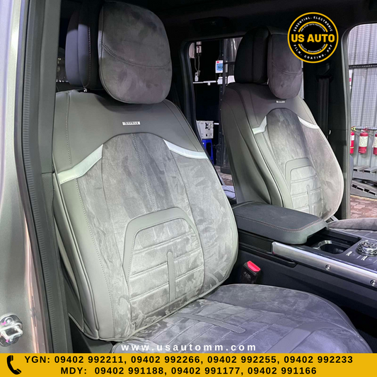 RAYMAX LUXURY SEAT COVER - SUEDE & LEATHER (H-23QD-09) (1) SET (GREY + GREY)