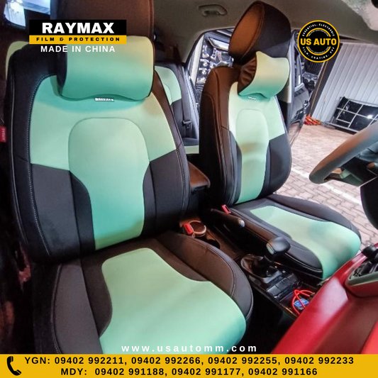 RAYMAX PREMIUM SEAT COVER - JEAN (H-2022CX-05) (1)SET (TIFFANY BLUE + BLACK)