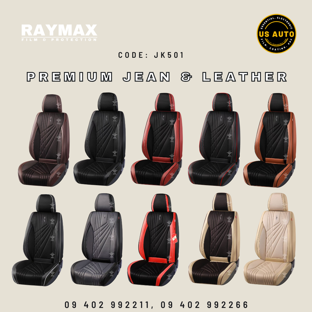 RAYMAX PREMIUM SEAT COVER - JEAN & LEATHER (JK501) (1) SET