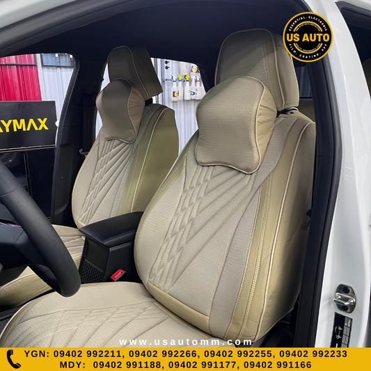 RAYMAX PREMIUM SEAT COVER - JEAN & LEATHER (JK501) (1) SET (BEIGE + BEIGE)