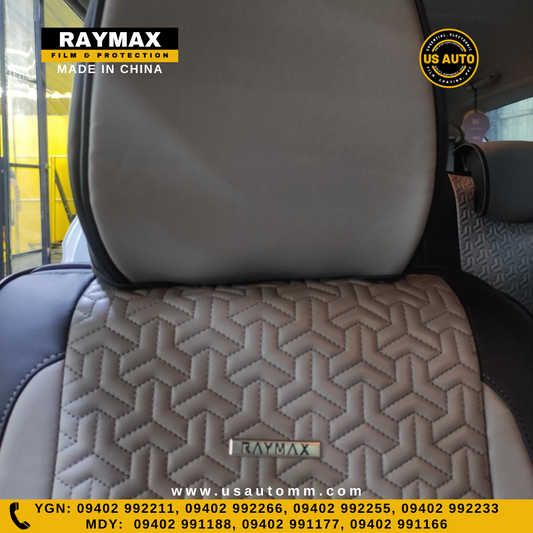 RAYMAX PREMIUM SEAT COVER - LEATHER (H- 2022CX- 12) (1)SET (BLACK + GREY)