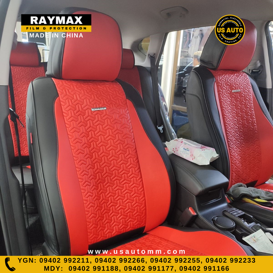 RAYMAX PREMIUM SEAT COVER - LEATHER (H- 2022CX- 12) (1)SET (BLACK + RED)