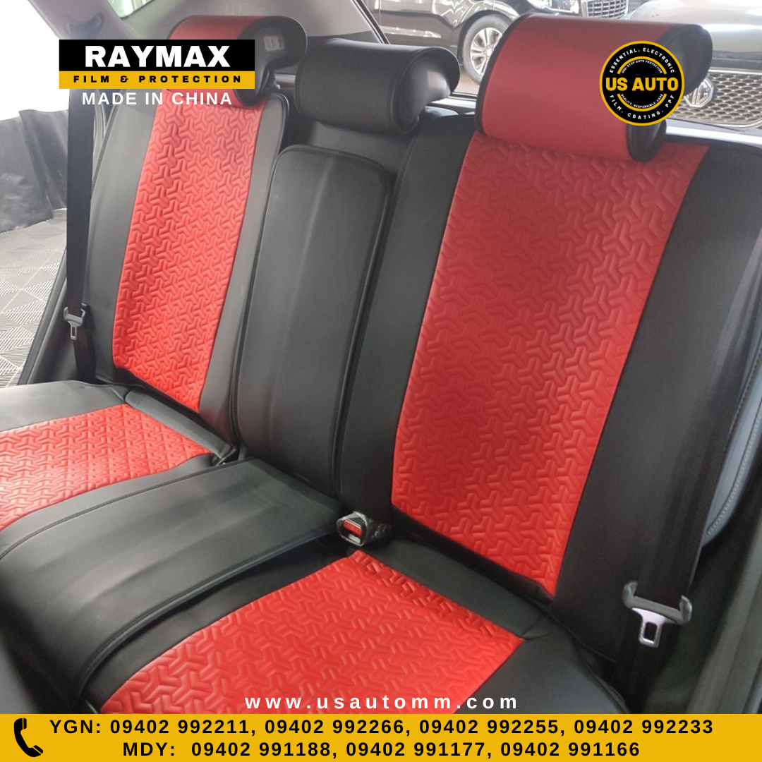 RAYMAX PREMIUM SEAT COVER - LEATHER (H- 2022CX- 12) (1)SET (BLACK + RED)