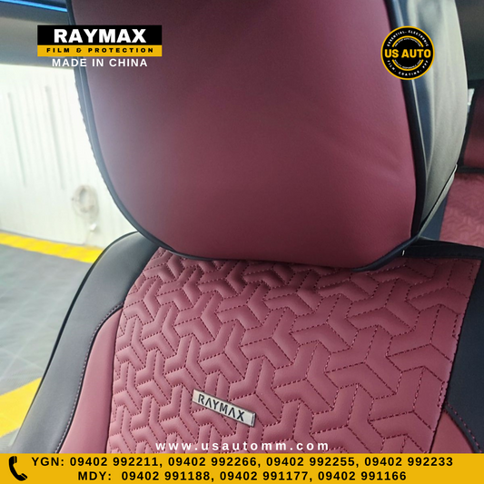 RAYMAX PREMIUM SEAT COVER - LEATHER (H- 2022CX- 12) (1)SET (BLACK + WINE RED)