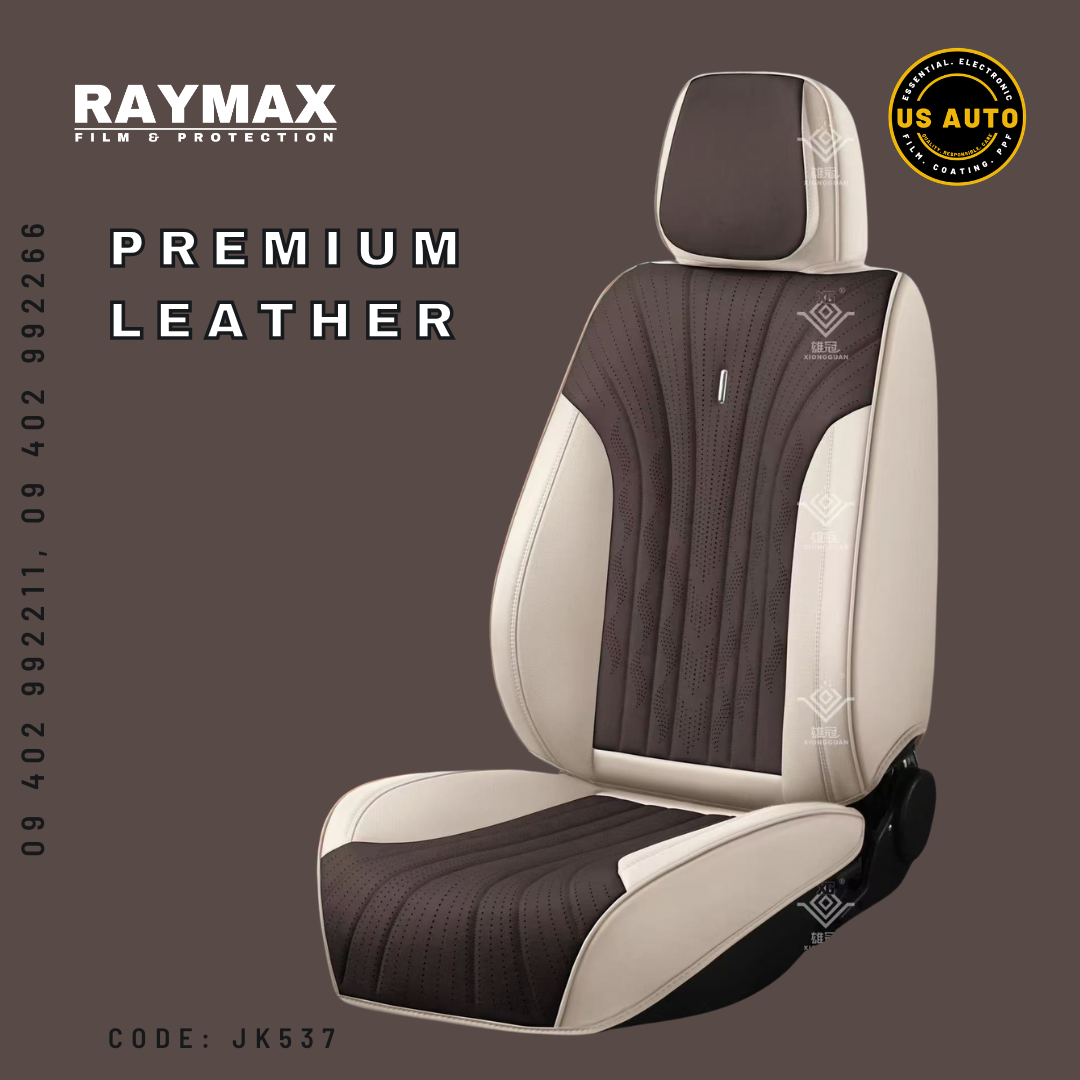 RAYMAX PREMIUM SEAT COVER - LEATHER (JK537) (1) SET (COFFEE + BEIGE)
