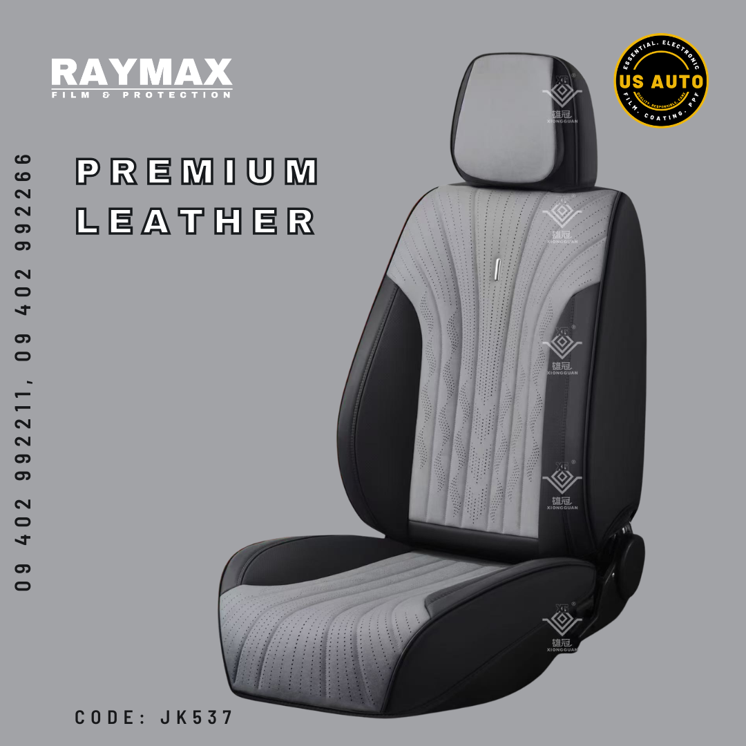 RAYMAX PREMIUM SEAT COVER - LEATHER (JK537) (1) SET (GREY + BLACK)