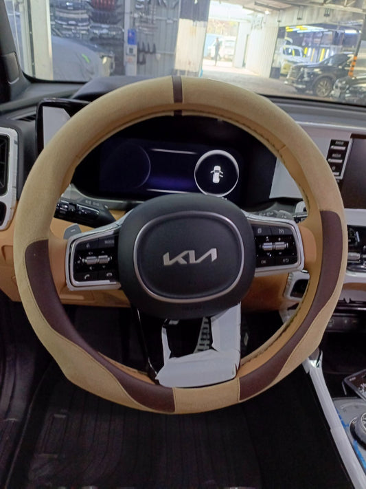 STEERING COVER PVC+SUEDE (H6) (BEIGE + COFFEE)