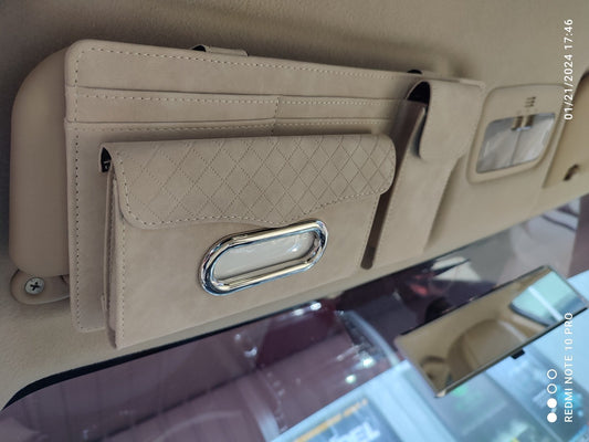 SUN VISOR ORGANIZER WITH TISSUE BOX (BEIGE)