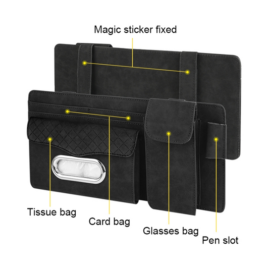 SUN VISOR ORGANIZER WITH TISSUE BOX (BLACK)