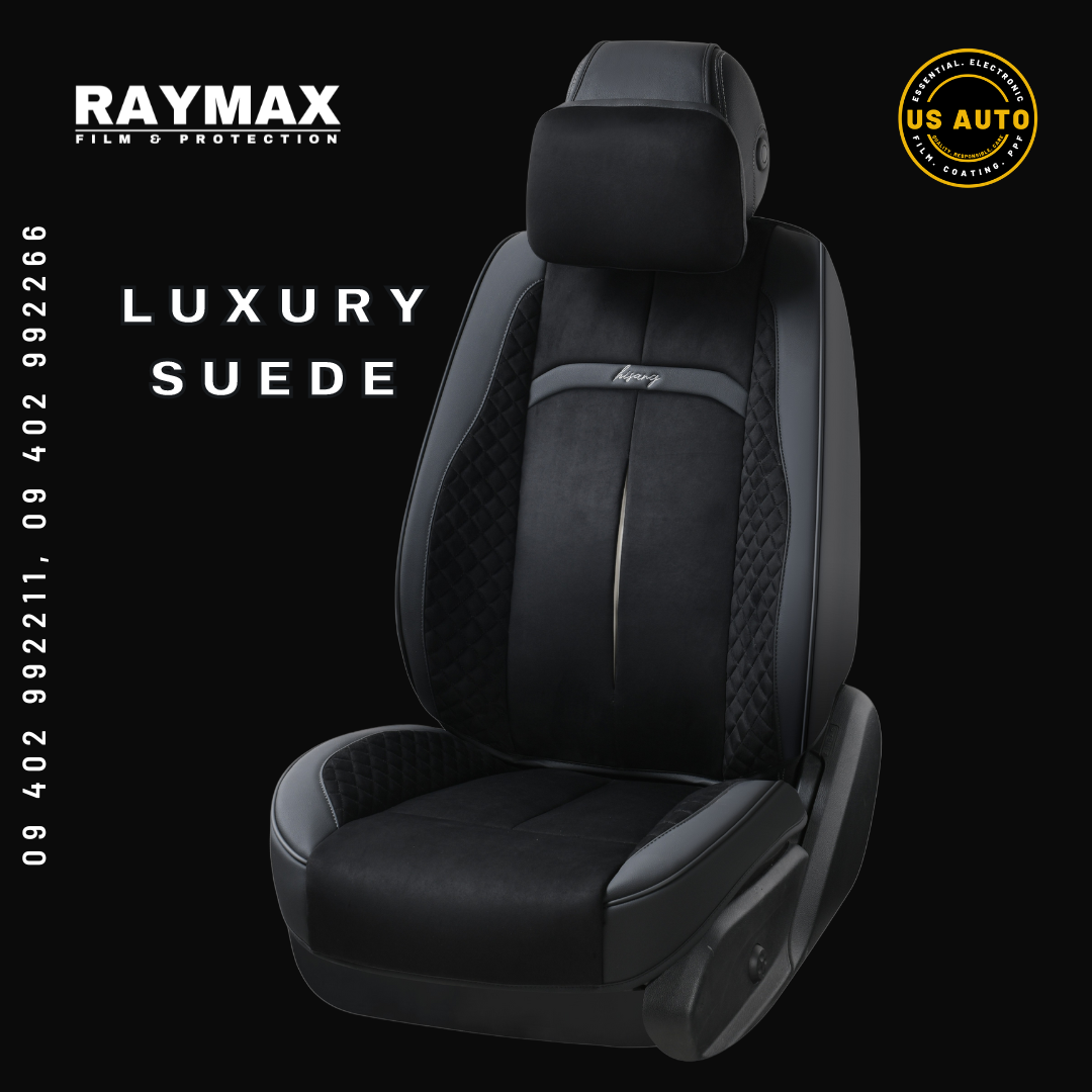 RAYMAX LUXURY SEAT COVER - SUEDE (H-QD21-06) (1) SET (BLACK + BLACK)