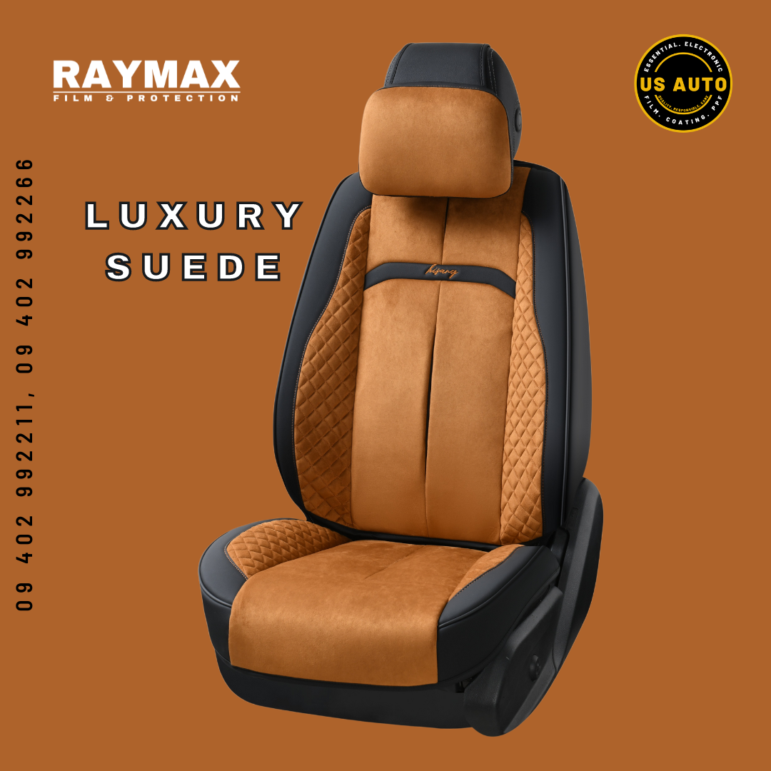 RAYMAX LUXURY SEAT COVER - SUEDE (H-QD21-06) (1) SET (BLACK + BROWN)