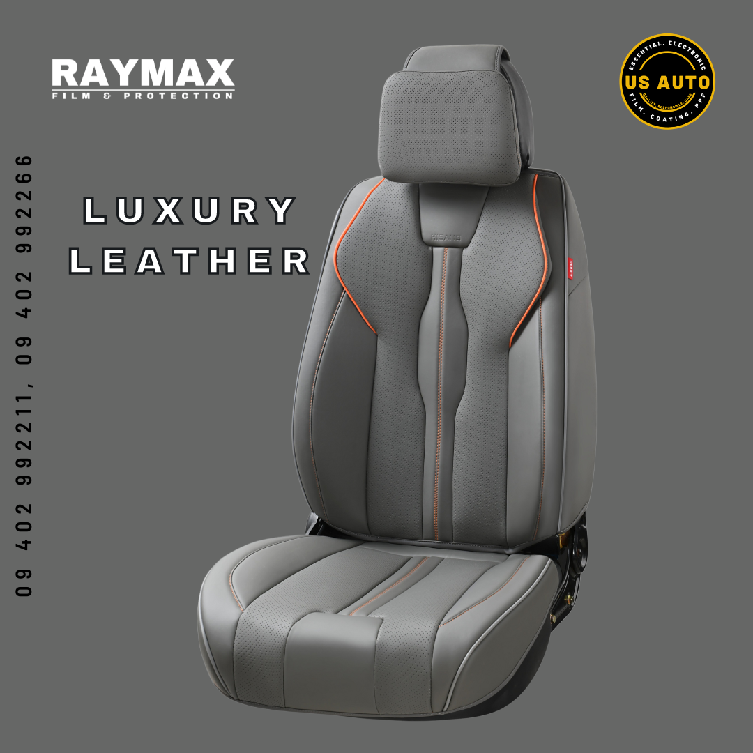 RAYMAX LUXURY SEAT COVER - LEATHER (H-QD21-08) (1) SET (GREY + GREY + ORANGE)