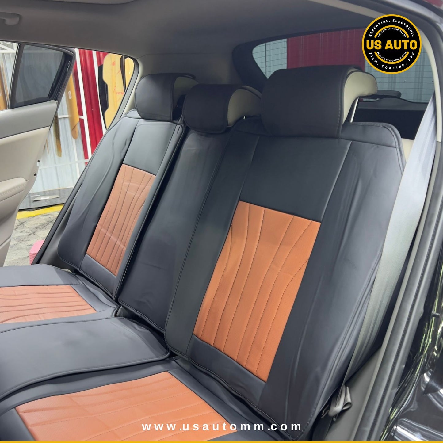 RAYMAX PREMIUM SEAT COVER - LEATHER (JK537) (1) SET (BROWN + BLACK)