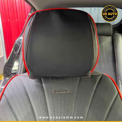 RAYMAX PREMIUM SEAT COVER - LEATHER (JK537) (1) SET (BLACK + RED)