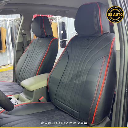 RAYMAX PREMIUM SEAT COVER - LEATHER (JK537) (1) SET (BLACK + RED)