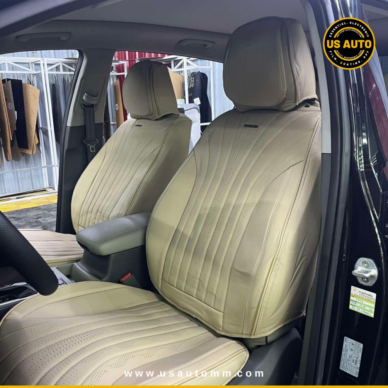 RAYMAX PREMIUM SEAT COVER - LEATHER (JK537) (1) SET (BEIGE + BEIGE)