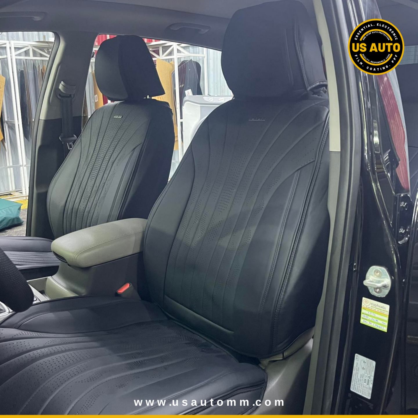 RAYMAX PREMIUM SEAT COVER - LEATHER (JK537) (1) SET  (BLACK + BLACK)