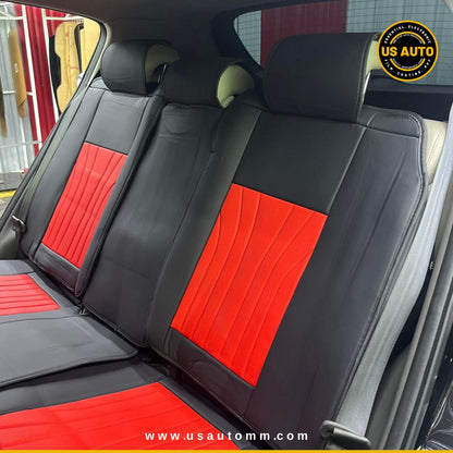 RAYMAX PREMIUM SEAT COVER - LEATHER (JK537) (1) SET  (RED + BLACK)
