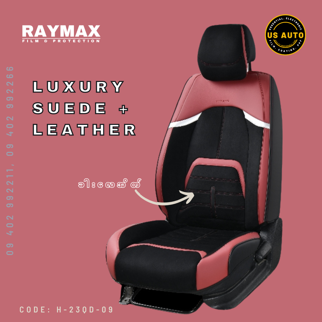 RAYMAX LUXURY SEAT COVER (H-23QD-09) (1) SET (BLACK + RED)