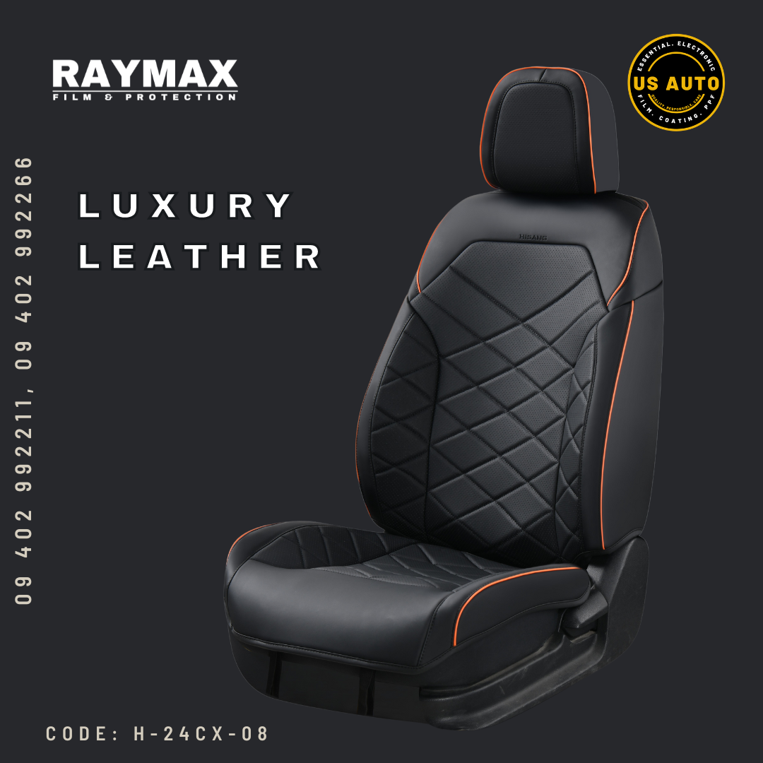 RAYMAX LUXURY SEAT COVER (H-24CX-08) (1) SET (BLACK + ORANGE LINE)