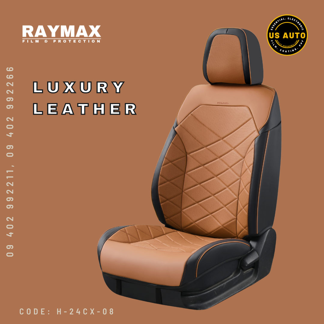 RAYMAX LUXURY SEAT COVER - LEATHER (H-24CX-08) (1) SET (BLACK + BROWN)