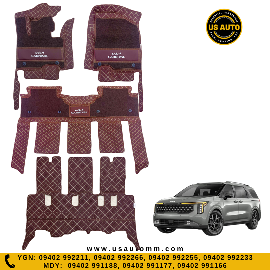 HAND SEW 2 LAYER (3)ROWS FLOOR MAT (COFFEE) KIA CARNIVAL SEDONA (21 UP)