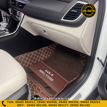 HAND SEW 2 LAYER (2)ROWS FLOOR MAT (COFFEE) KIA SELTOS (2024 UP)