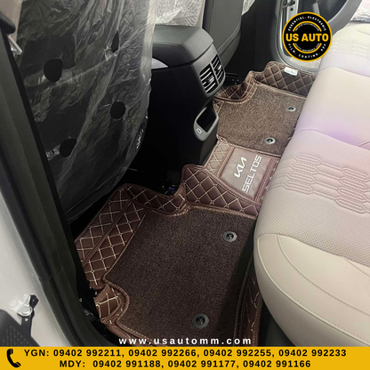 HAND SEW 2 LAYER (2)ROWS FLOOR MAT (COFFEE) KIA SELTOS (2024 UP)