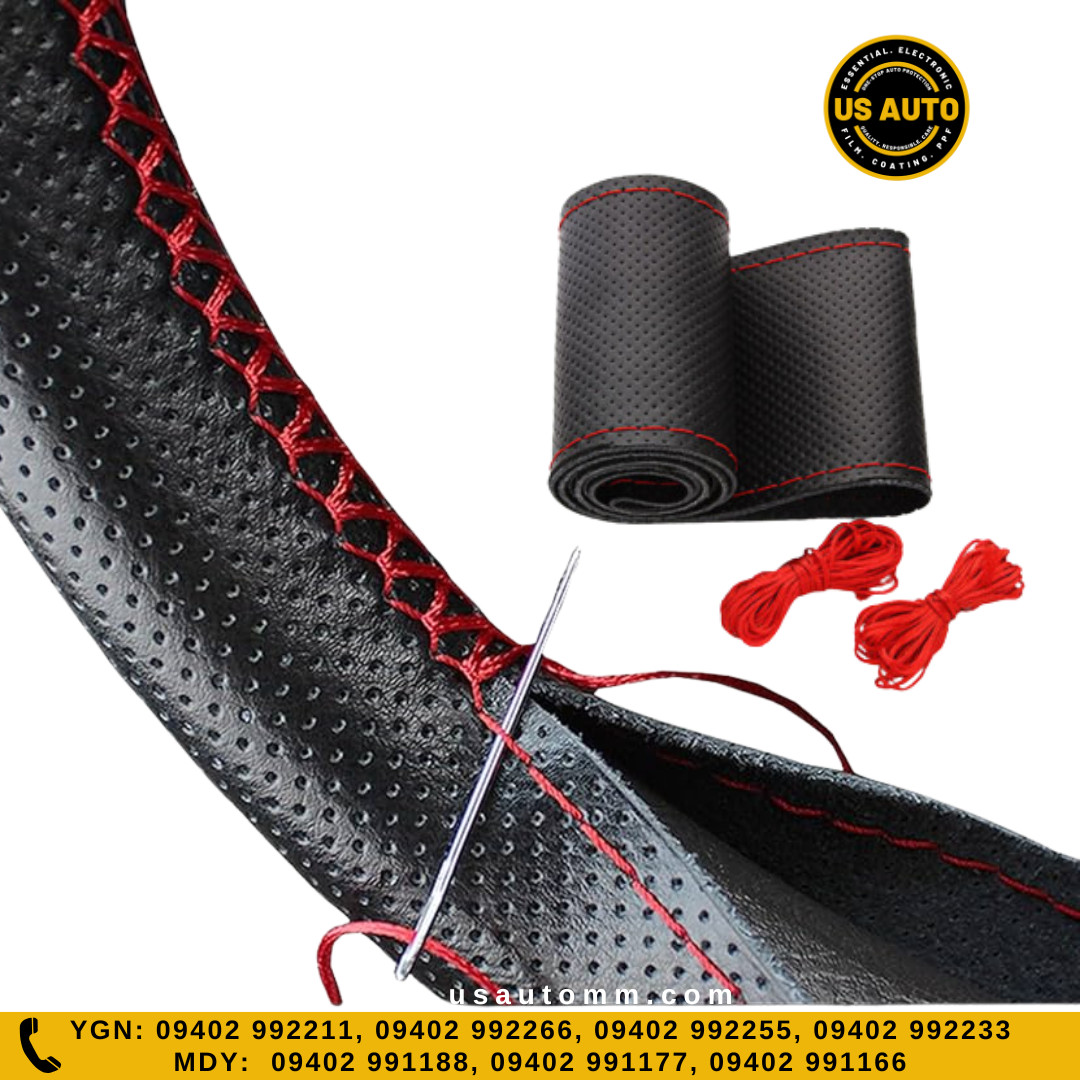 HAND SEW STEERING COVER MIX DESIGN (BLACK)