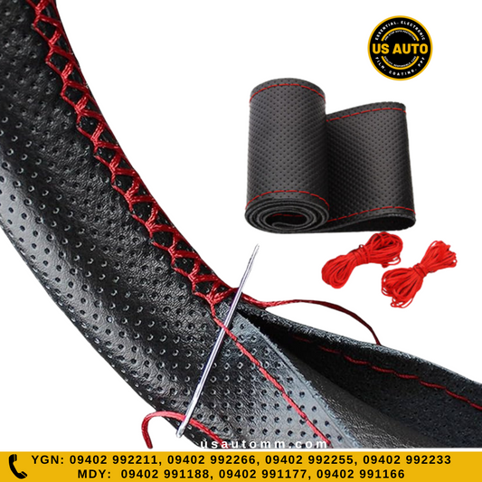 HAND SEW STEERING COVER MIX DESIGN (BLACK)