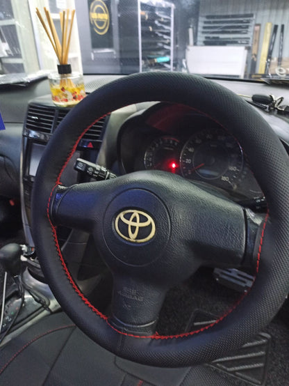 HAND SEW STEERING COVER MIX DESIGN (BLACK)