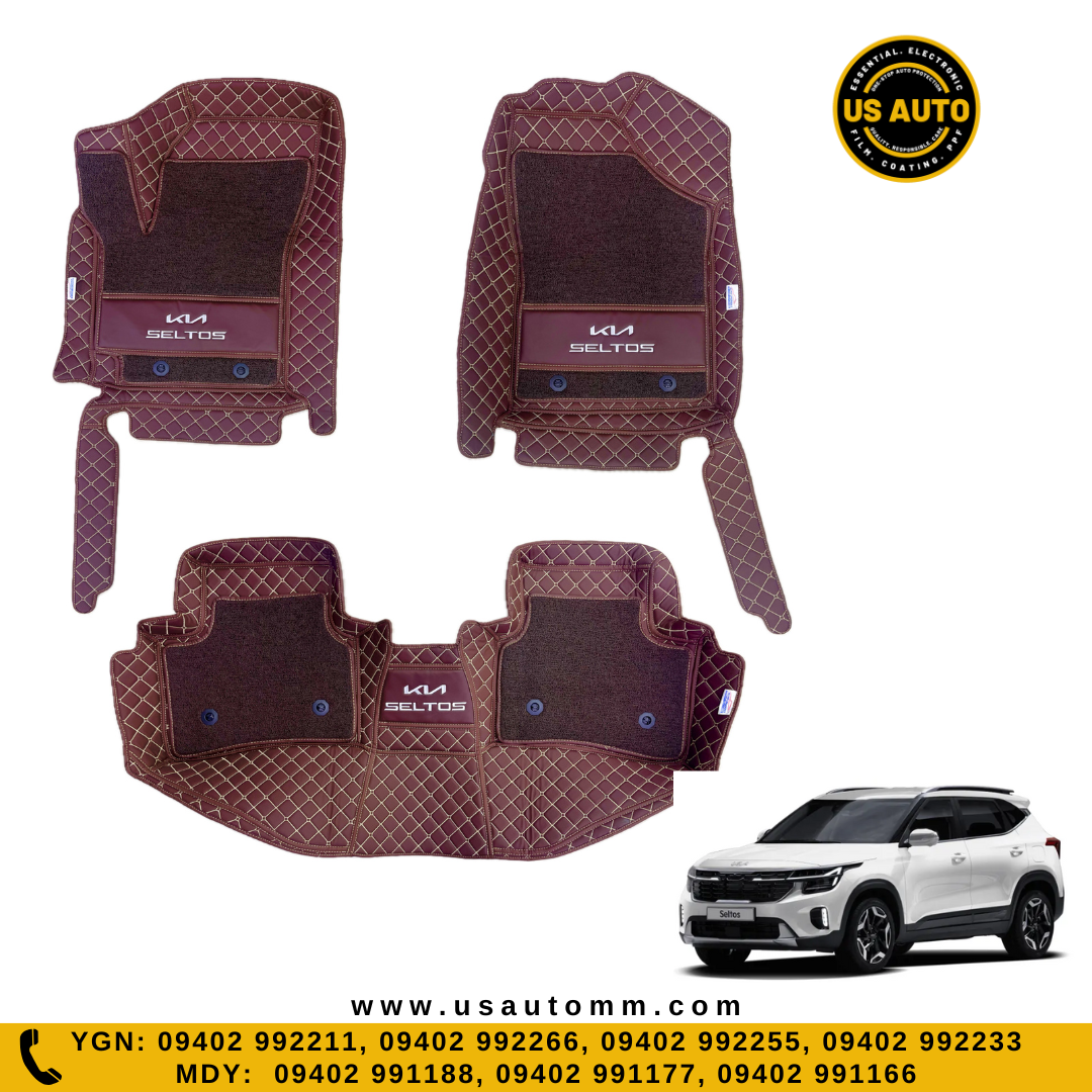 HAND SEW 2 LAYER (2)ROWS FLOOR MAT (COFFEE) KIA SELTOS (2024 UP)