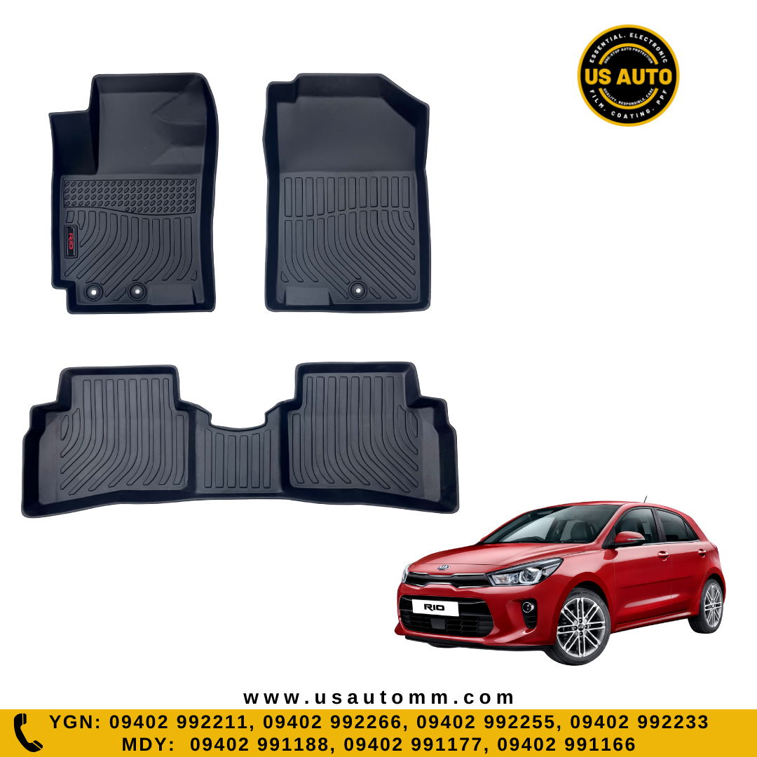 (HQ) TPE FLOOR MAT (2)ROWS (BLACK) KIA RIO PRIDE (2016 UP)